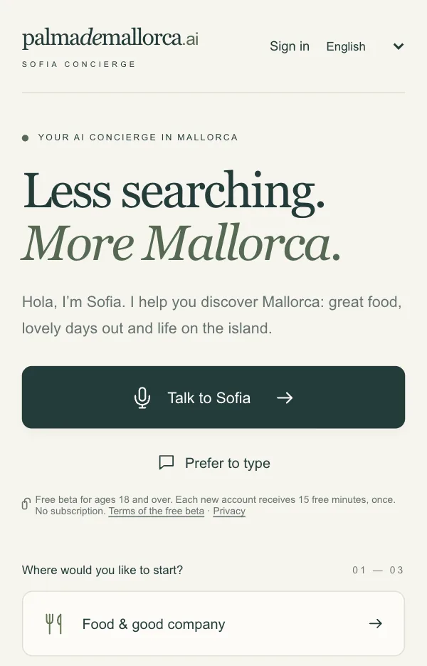 View of the Sofia app