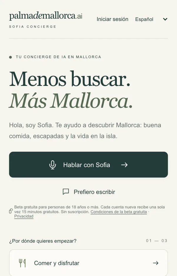 Vista de la app de Sofia